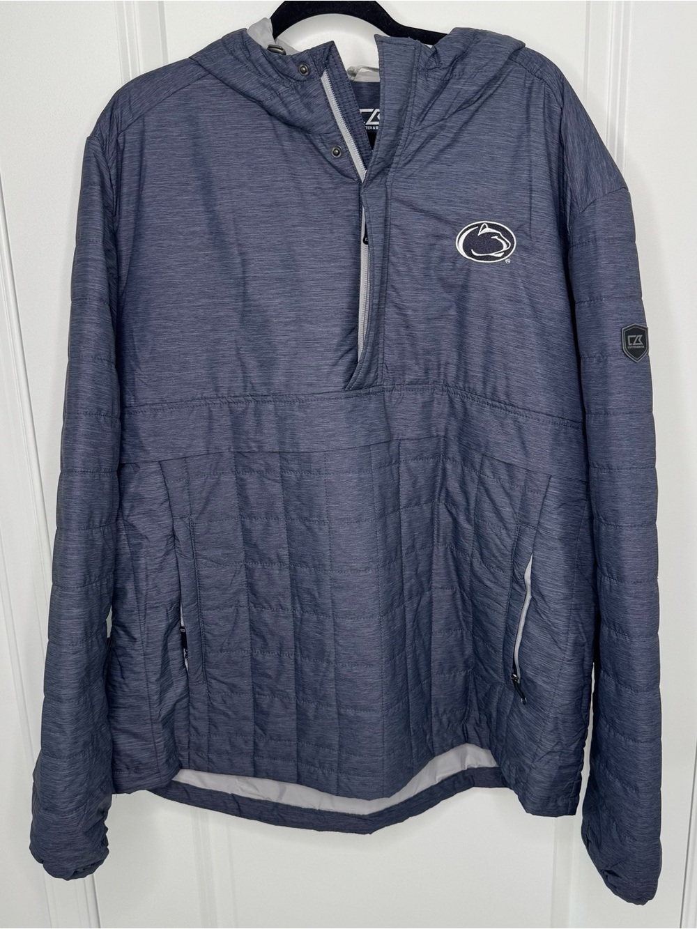 Cutter & Buck PSU Penn state Navy Hooded Quarter-Zip Puffer Pullover Xl